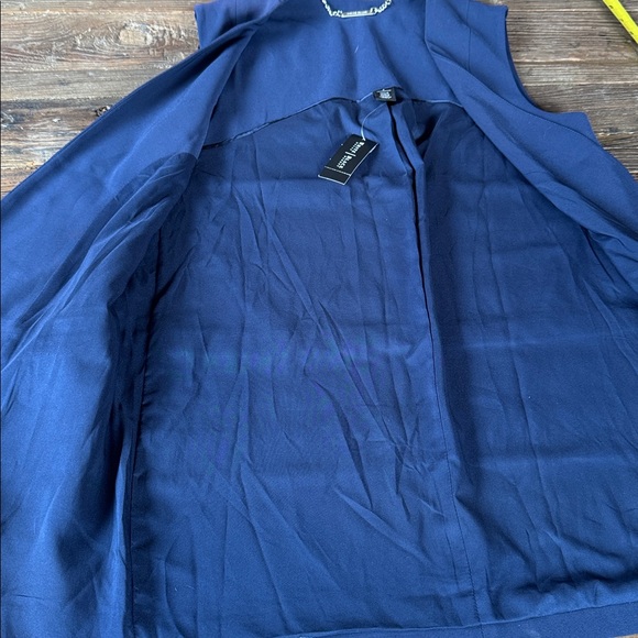 White House Black Market navy blue poly spandex long line open vest NWT SIZE 4 - Picture 11 of 11